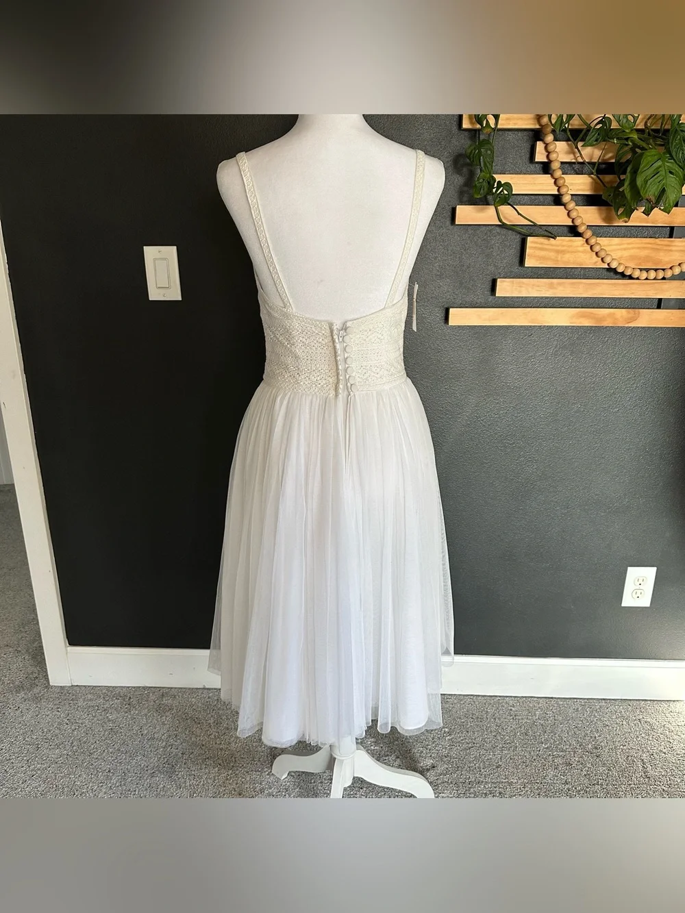 With Grace Ivory Lace Tulle Midi Dress NWT $800 Boho Bridal Anthro style Sz 8 - Picture 10 of 11